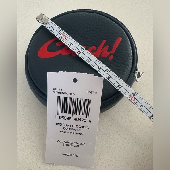 Coach leather key chain and coin wallet-dark blue- round- zipper- New With Tag - Picture 7 of 9